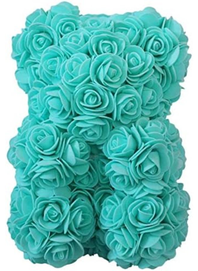 Artificial Rose Teddy Bear Dolls Teddy Bear Toy Artificial Preserved Flower Hand Made Teddy Bear for Valentines Day Mothers Day Birthdays Weddings Gift - teal/turquoise - Image 1